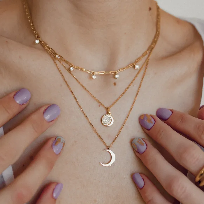 Hey Happiness Moon Pendant Sterling Silver Gold Necklaces