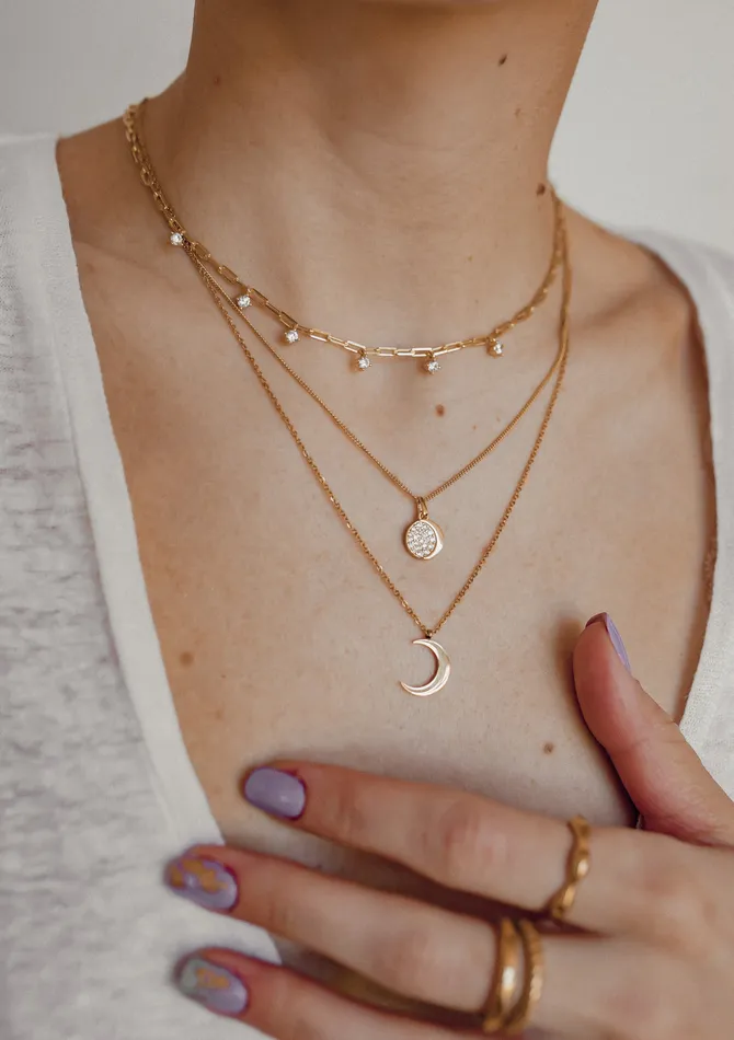 Hey Happiness Moon Pendant Sterling Silver Gold Necklaces