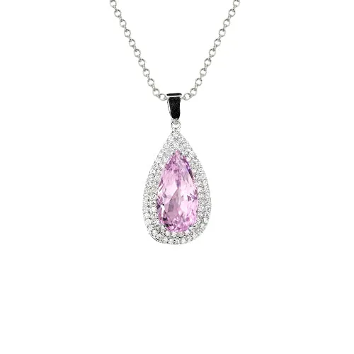 Kunzite With Natural Earth Mined Diamond Necklace Pendant White Gold 14K 1150 Ct GB Necklaces Kunzite With Natural Earth Mined Diamond Necklace Pendant White Gold 14K 1150 Ct GB Necklaces