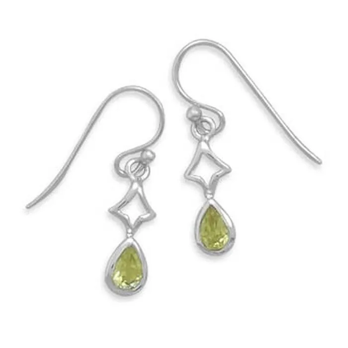 MMA Earrings MMA French Wire Earrings with Cut Out and Pear Peridot Drop