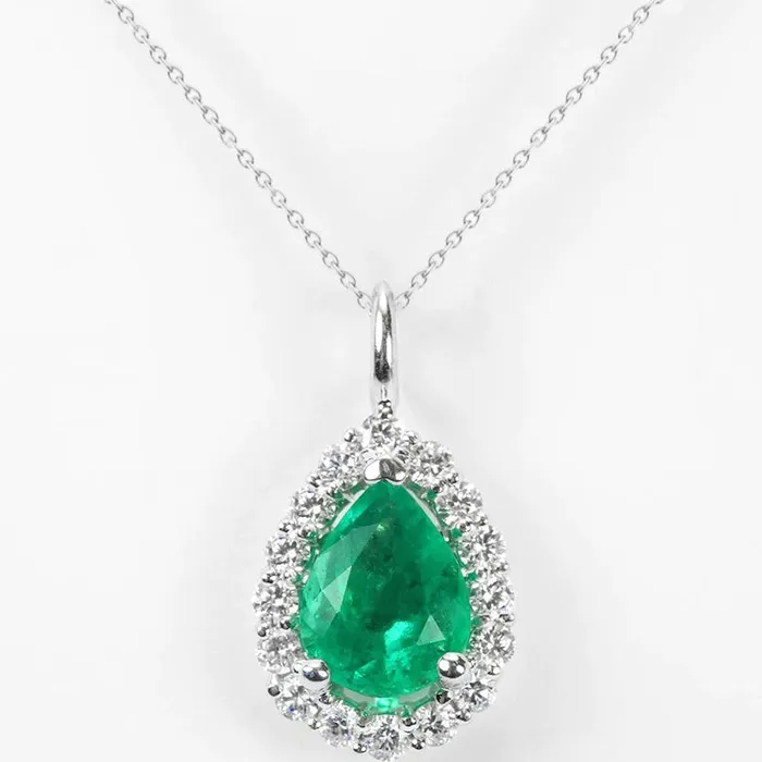 Necklaces GB 14K White Gold Prong Set Green Emerald With Natural Earth Mined Diamonds 85 Carats Pendant Necklaces GB 14K White Gold Prong Set Green Emerald With Natural Earth Mined Diamonds 85 Carats Pendant