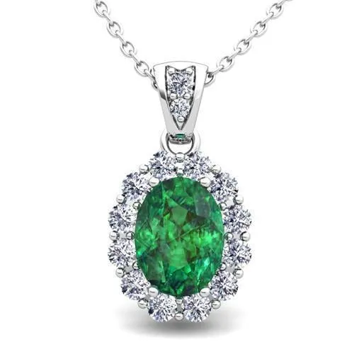 Necklaces GB Green Emerald With Natural Earth Mined Diamond Gemstone Pendant Necklace 785 Carat WG 14K Necklaces GB Green Emerald With Natural Earth Mined Diamond Gemstone Pendant Necklace 785 Carat WG 14K
