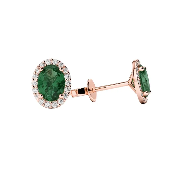 Necklaces GB Oval Cut Green Emerald With Round Natural Earth Mined Diamonds 540 Ct Studs Halo Rose Gold 14K Necklaces GB Oval Cut Green Emerald With Round Natural Earth Mined Diamonds 540 Ct Studs Halo Rose Gold 14K