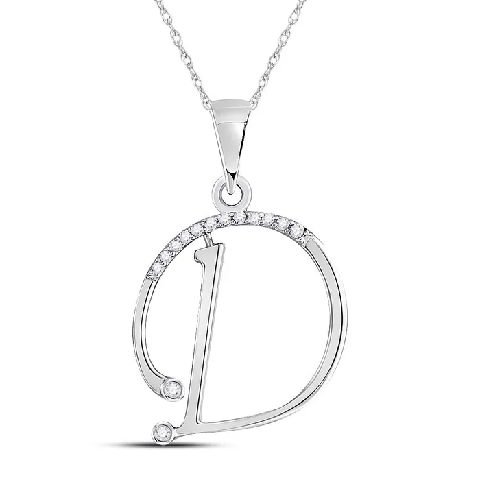 Necklaces GND 10Kt White Gold Womens Round Diamond D Initial Letter Pendant 112 Cttw GND Necklaces GND 10Kt White Gold Womens Round Diamond D Initial Letter Pendant 112 Cttw GND