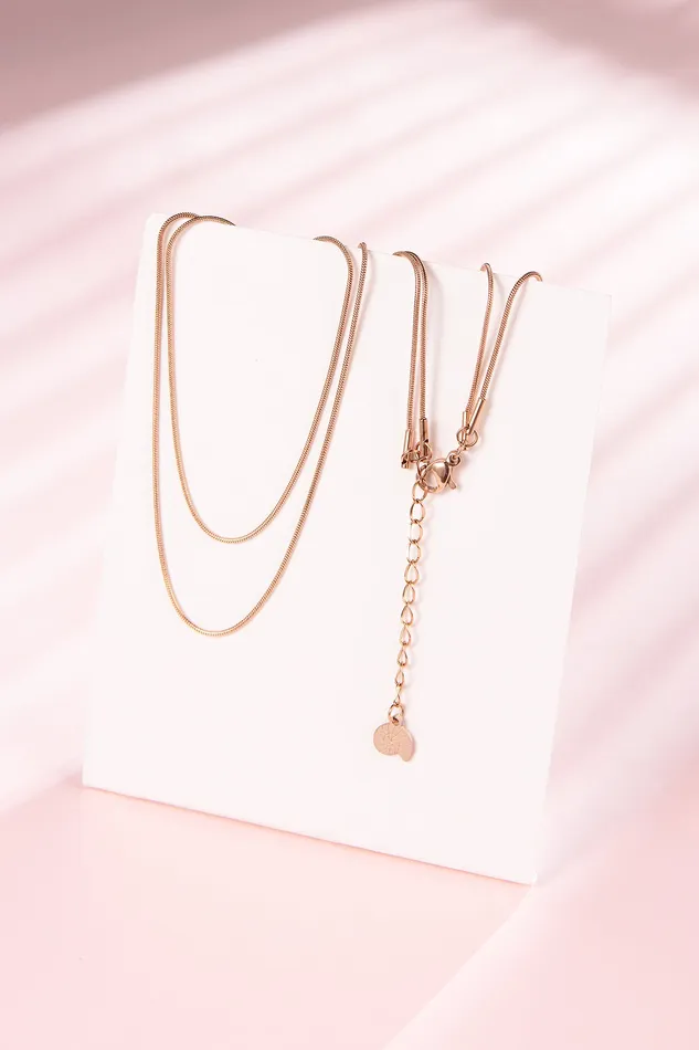 Necklaces Hey Happiness Layered Necklace Snake Chain Rose Gold Necklaces Hey Happiness Layered Necklace Snake Chain Rose Gold