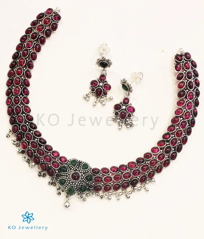 Necklaces Silversmith The Ahana Silver Kempu Necklace RedOxidised