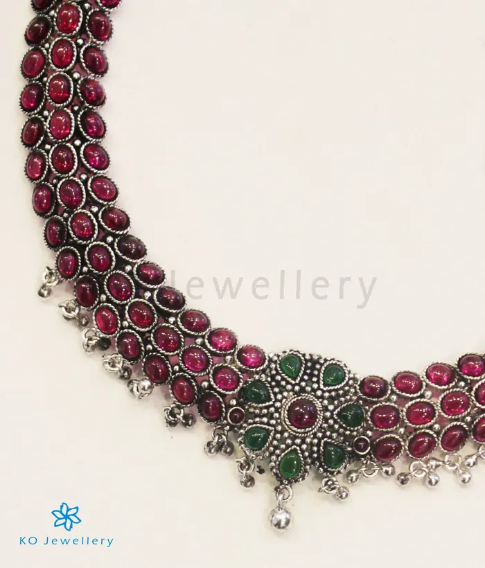 Necklaces Silversmith The Ahana Silver Kempu Necklace RedOxidised