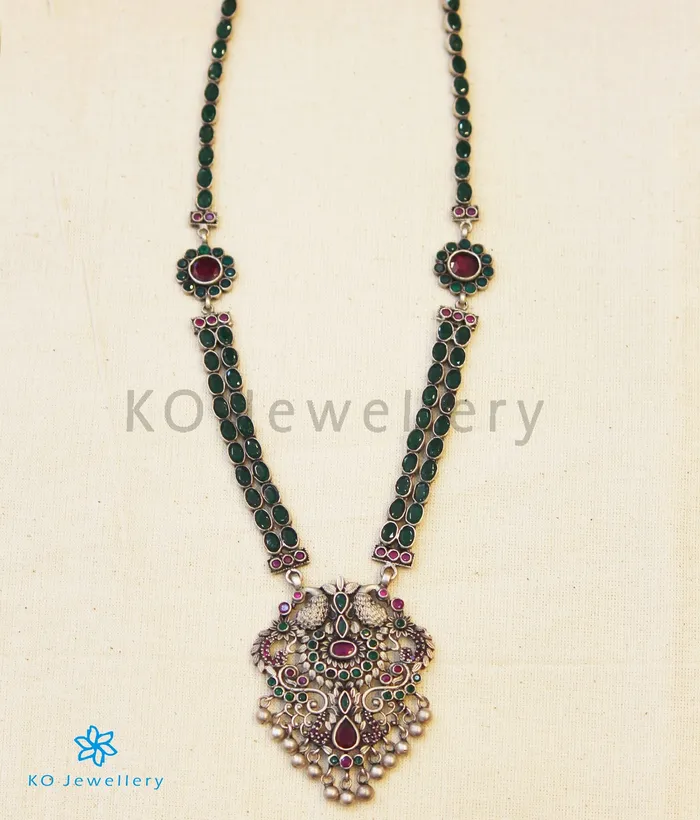 Necklaces The Madhurya Silver Peacock Kempu Necklace Oxidised Silversmith