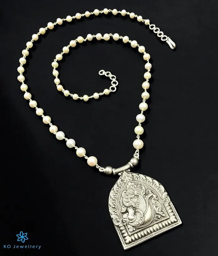 Necklaces The Udbhava Silver Heritage Nakkasi Pearl Necklace Silversmith