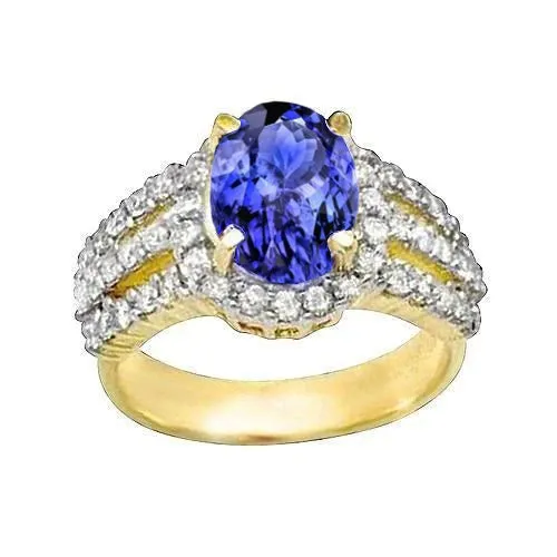 Oval Tanzanite And Round Natural Earth Mined Diamonds Wedding Ring Two Tone 350 Carats GB Rings Oval Tanzanite And Round Natural Earth Mined Diamonds Wedding Ring Two Tone 350 Carats GB Rings