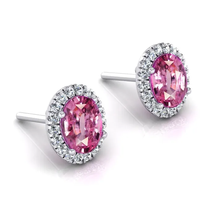 Pink Sapphire Halo Diamond Stud Earrings HarryChadEntcom Earrings
