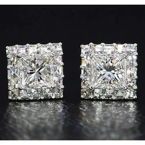 Princess Cut Natural Earth Mined Diamond Stud Earrings Jewelry White Gold 14K 2 Carats GB Earrings Princess Cut Natural Earth Mined Diamond Stud Earrings Jewelry White Gold 14K 2 Carats GB Earrings