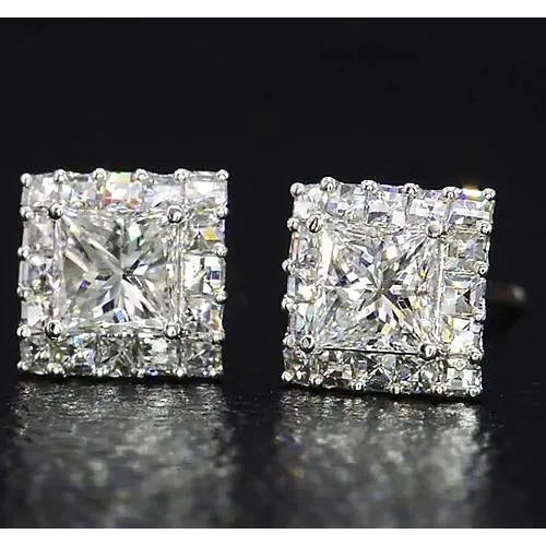 Princess Cut Natural Earth Mined Diamond Stud Earrings Jewelry White Gold 14K 2 Carats GB Earrings Princess Cut Natural Earth Mined Diamond Stud Earrings Jewelry White Gold 14K 2 Carats GB Earrings