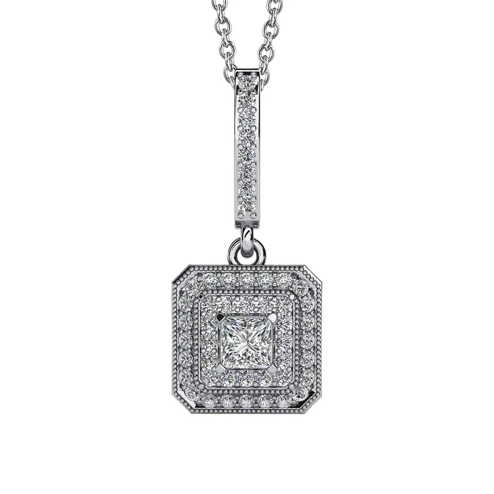 Princess Round Cut Natural Earth Mined Diamond Pendant Necklace 248 Carat White Gold 14K GB Necklaces Princess Round Cut Natural Earth Mined Diamond Pendant Necklace 248 Carat White Gold 14K GB Necklaces