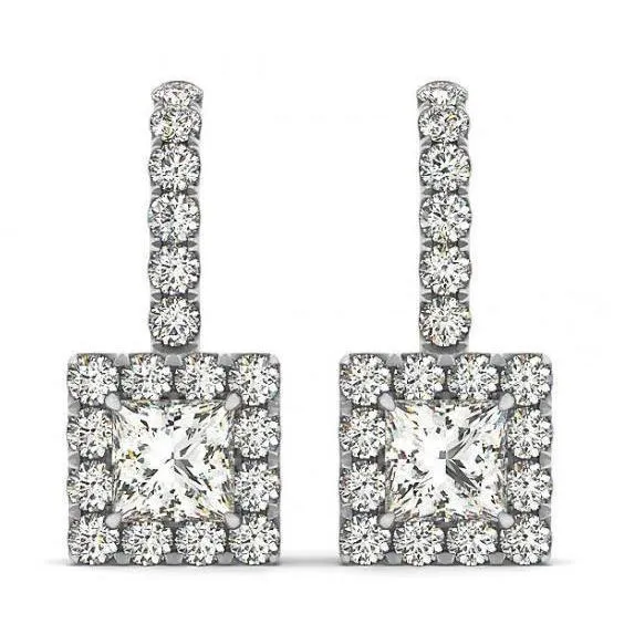 Princess Round Natural Earth Mined Diamonds 220 Carats Dangle Earrings White Gold 14K GB Earrings Princess Round Natural Earth Mined Diamonds 220 Carats Dangle Earrings White Gold 14K GB Earrings