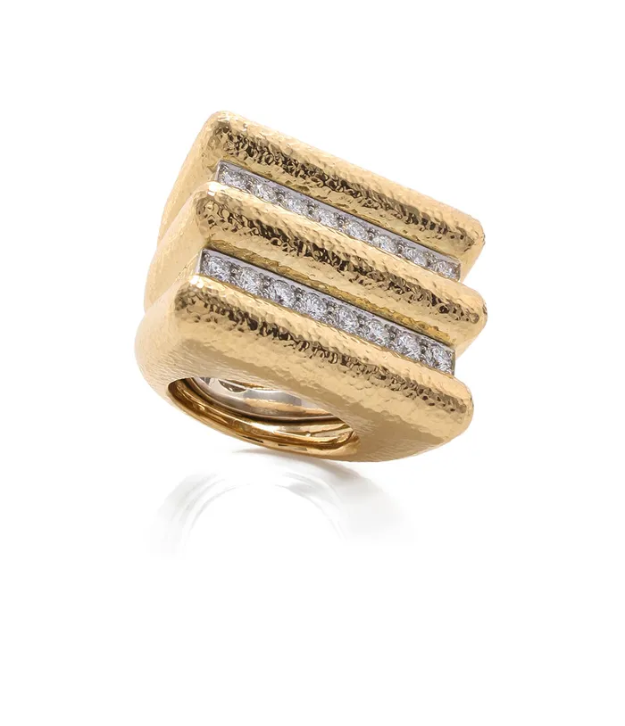 Radiator Ring Hammered 18K Gold David Webb Rings