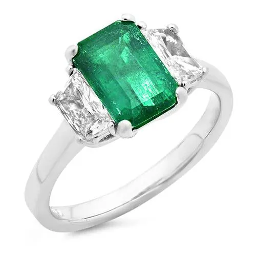 Rings 250 Carats Green Emerald And Natural Earth Mined Diamond 3 Stone Ring White Gold 18K GB Rings 250 Carats Green Emerald And Natural Earth Mined Diamond 3 Stone Ring White Gold 18K GB