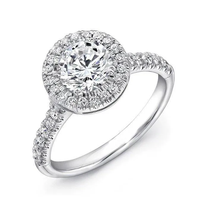 Rings GB 3 Ct Round Cut Natural Earth Mined Diamonds Halo Ring White Gold