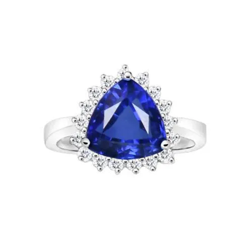 Rings GB 460 Carat Trillion Ceylon Sapphire Round Natural Earth Mined Diamonds Ring White Gold 14K Rings GB 460 Carat Trillion Ceylon Sapphire Round Natural Earth Mined Diamonds Ring White Gold 14K