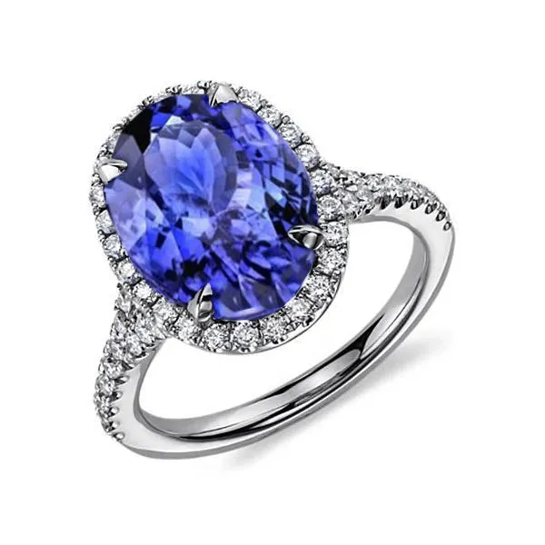 Rings GB 685 Ct Tanzanite With Halo Natural Earth Mined Diamonds Ring White Gold 14K Rings GB 685 Ct Tanzanite With Halo Natural Earth Mined Diamonds Ring White Gold 14K