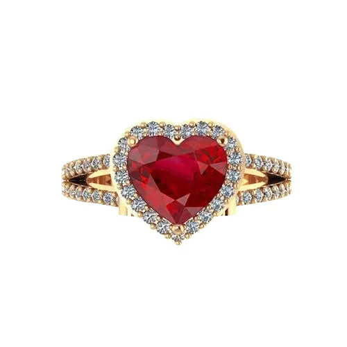 Rings GB 9 Ct Beautiful Heart Shape Ruby And Natural Earth Mined Diamond Ring Yellow Gold Rings GB 9 Ct Beautiful Heart Shape Ruby And Natural Earth Mined Diamond Ring Yellow Gold