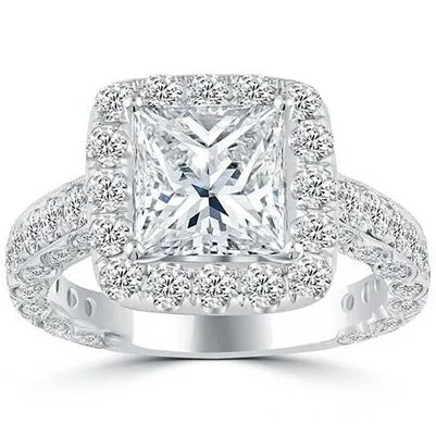 Rings GB Princess And Round Halo Natural Earth Mined Diamond Ring 400 Carats Gold White Rings GB Princess And Round Halo Natural Earth Mined Diamond Ring 400 Carats Gold White