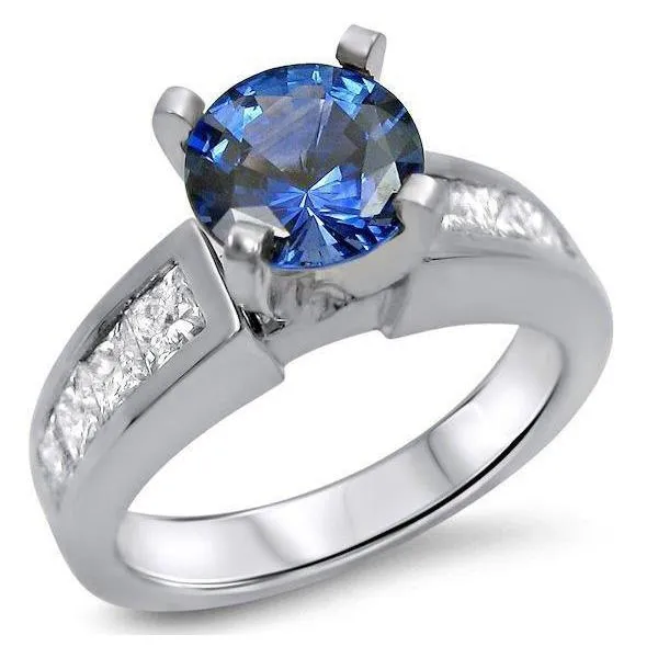 Rings GB WG 14K Round Princess Cut Ceylon Sapphire 320 Ct Natural Earth Mined Diamonds Ring Rings GB WG 14K Round Princess Cut Ceylon Sapphire 320 Ct Natural Earth Mined Diamonds Ring