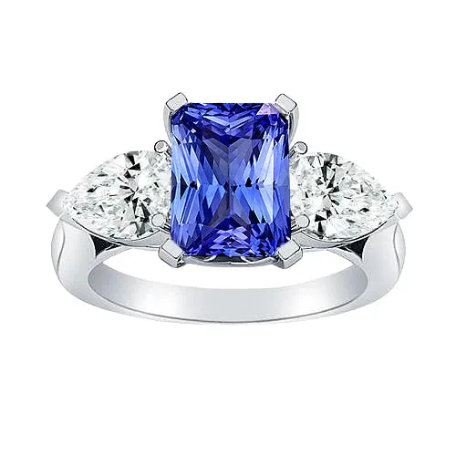 Rings HarryChadEntcom 3 Stone Cathedral Setting Pear Natural Earth Mined Diamond Sapphire Ring White Gold Rings HarryChadEntcom 3 Stone Cathedral Setting Pear Natural Earth Mined Diamond Sapphire Ring White Gold