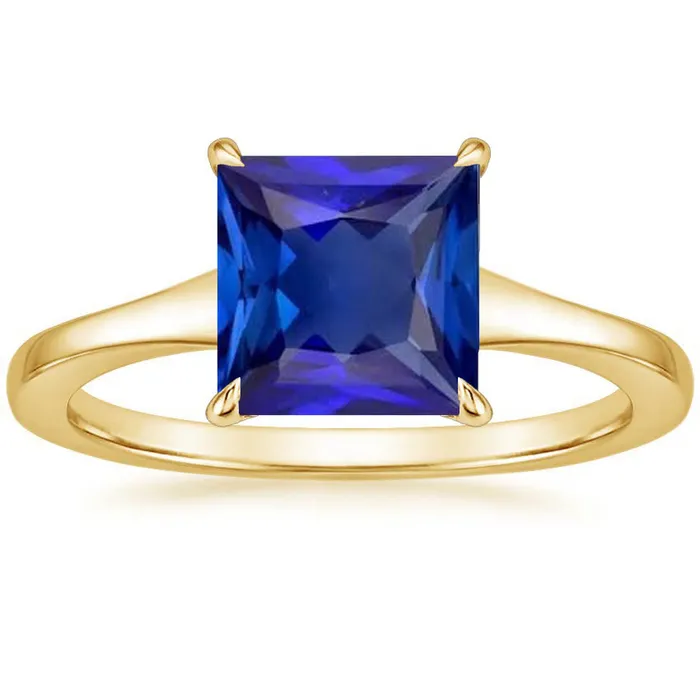 Rings HarryChadEntcom Yellow Gold Solitaire Ring Princess Blue Sapphire Gemstone 5 Carats Rings HarryChadEntcom Yellow Gold Solitaire Ring Princess Blue Sapphire Gemstone 5 Carats
