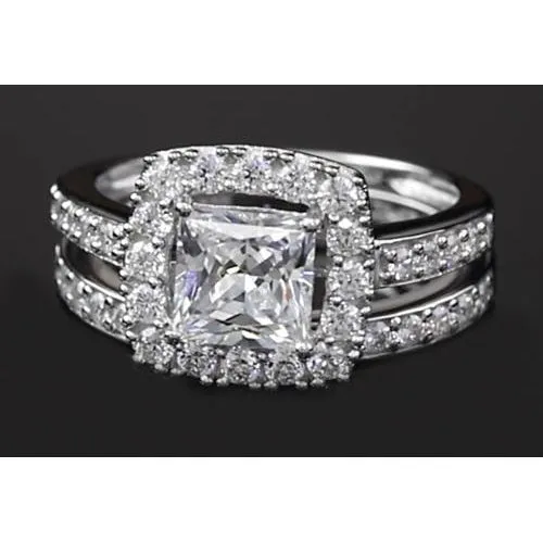 Rings Princess Cut Natural Earth Mined Diamond 3 Carats Halo Ring Split Shank Style GB Rings Princess Cut Natural Earth Mined Diamond 3 Carats Halo Ring Split Shank Style GB