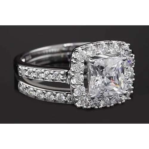 Rings Princess Cut Natural Earth Mined Diamond 3 Carats Halo Ring Split Shank Style GB Rings Princess Cut Natural Earth Mined Diamond 3 Carats Halo Ring Split Shank Style GB