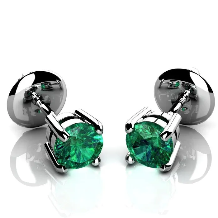 Round Cut 4 Carats Green Emerald Ladies Studs Earrings White Gold 14K GB Earrings Round Cut 4 Carats Green Emerald Ladies Studs Earrings White Gold 14K GB Earrings