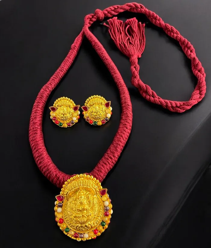 Silversmith Earrings The Abhata Silver Lakshmi Navratna Thread Necklace Earrings Silversmith Earrings The Abhata Silver Lakshmi Navratna Thread Necklace Earrings