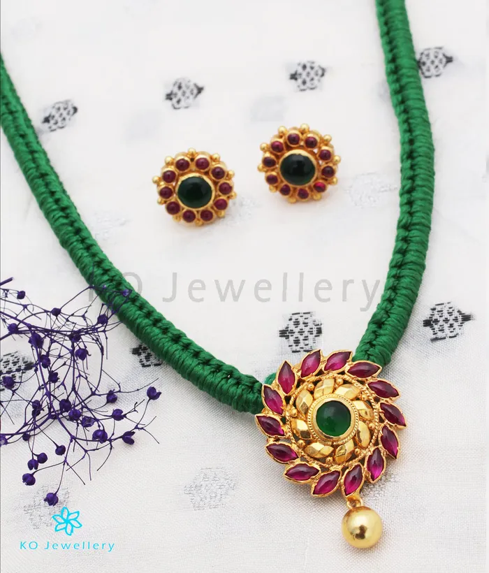 Silversmith Necklaces The Aamod Silver Kempu Necklace Green