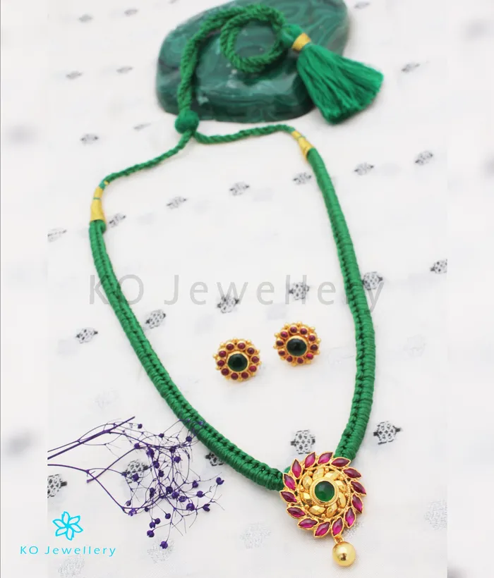 Silversmith Necklaces The Aamod Silver Kempu Necklace Green