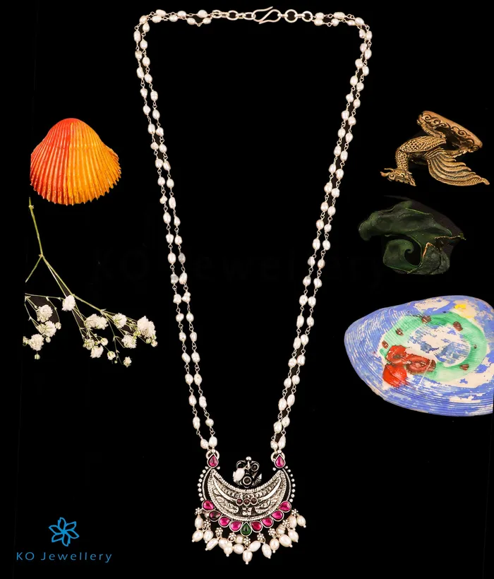 Silversmith Necklaces The Manvita Kokkethathi Silver Pearl Necklace