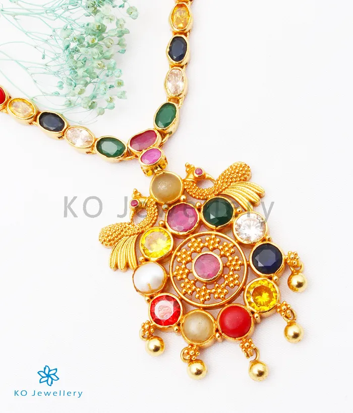 Silversmith Necklaces The Paritosh Silver Peacock Navaratna Necklace
