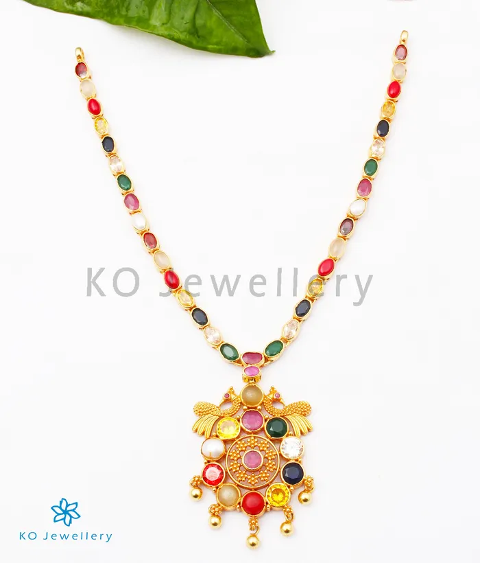 Silversmith Necklaces The Paritosh Silver Peacock Navaratna Necklace
