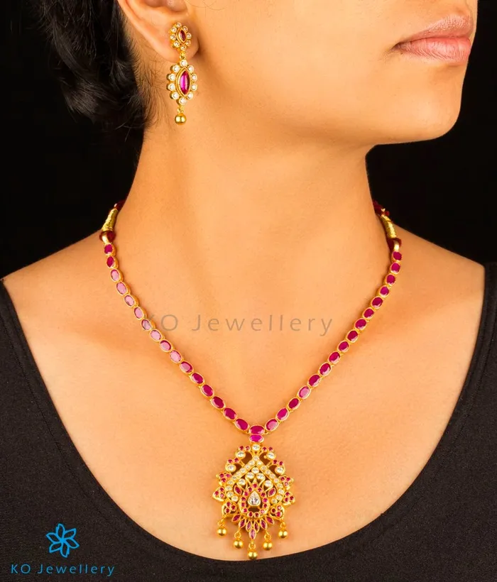 Silversmith The Kavya Silver Kempu Necklace Necklaces