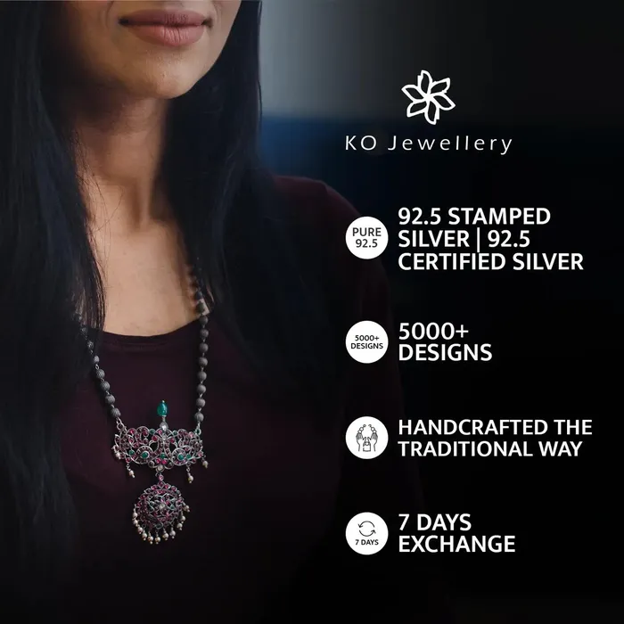 Silversmith The Krutika Silver Kemp Necklace Oxidised Necklaces