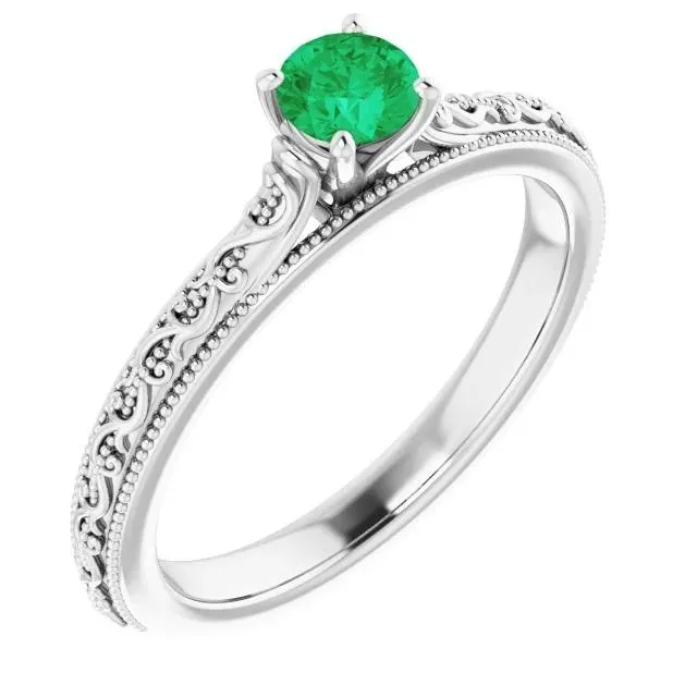 Solitaire Ring 075 Carats Columbian Green Emerald Milgrain Filigree GB Rings Solitaire Ring 075 Carats Columbian Green Emerald Milgrain Filigree GB Rings