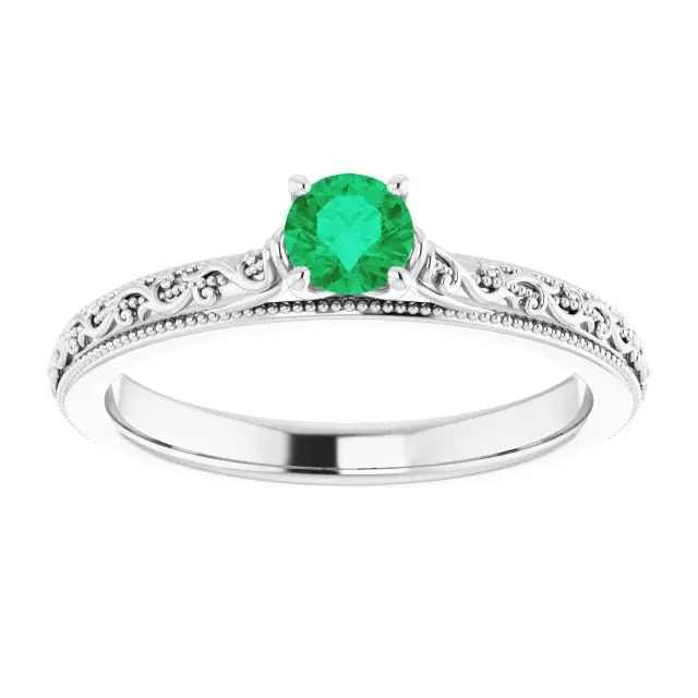 Solitaire Ring 075 Carats Columbian Green Emerald Milgrain Filigree GB Rings Solitaire Ring 075 Carats Columbian Green Emerald Milgrain Filigree GB Rings