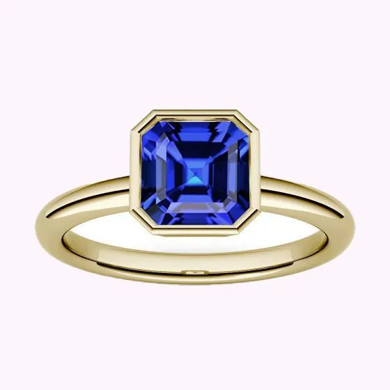 Solitaire Ring 150 Carats Bezel Set Asscher Sapphire Yellow Gold 14K HarryChadEntcom Rings Solitaire Ring 150 Carats Bezel Set Asscher Sapphire Yellow Gold 14K HarryChadEntcom Rings