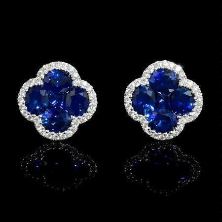 Sri Lanka Sapphire Natural Earth Mined Diamond Cluster Women Gold Earring 445 Carats GB Earrings Sri Lanka Sapphire Natural Earth Mined Diamond Cluster Women Gold Earring 445 Carats GB Earrings