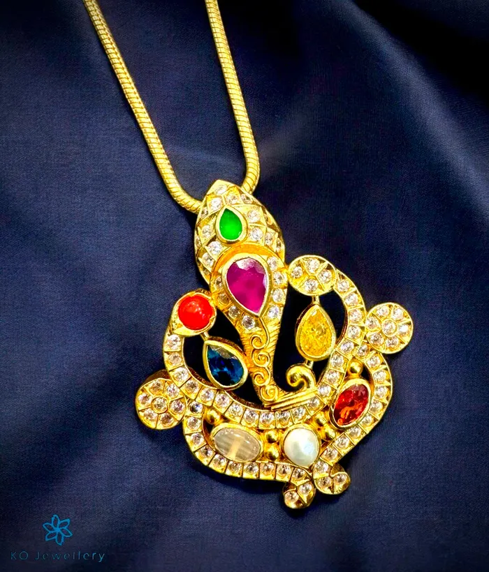 The Vakratunda Silver Navarathna Ganesha Necklace Silversmith Necklaces