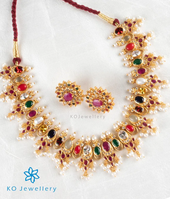 The Vishesh Silver Navratna Necklace Silversmith Necklaces