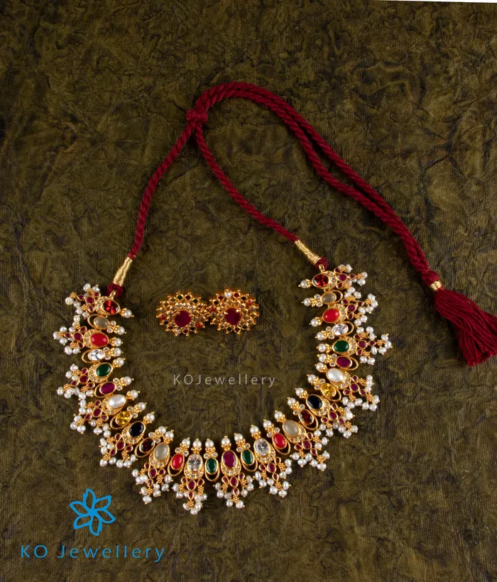 The Vishesh Silver Navratna Necklace Silversmith Necklaces