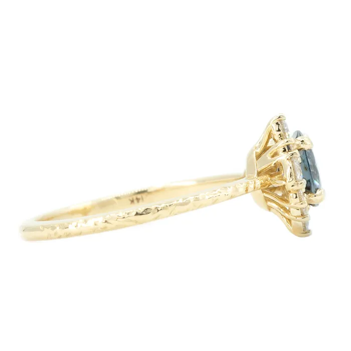 094ct Dark Grey and Teal Blue Spinel Asymmetrical Diamond Cluster Ring in 14k Yellow Gold Anueva Jewelry Rings