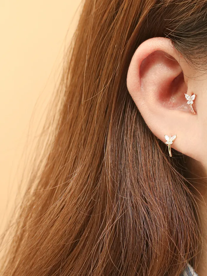 14K Gold Butterfly Half Ring Cartilage Earring 20G18G16G MinimalBijoux Rings