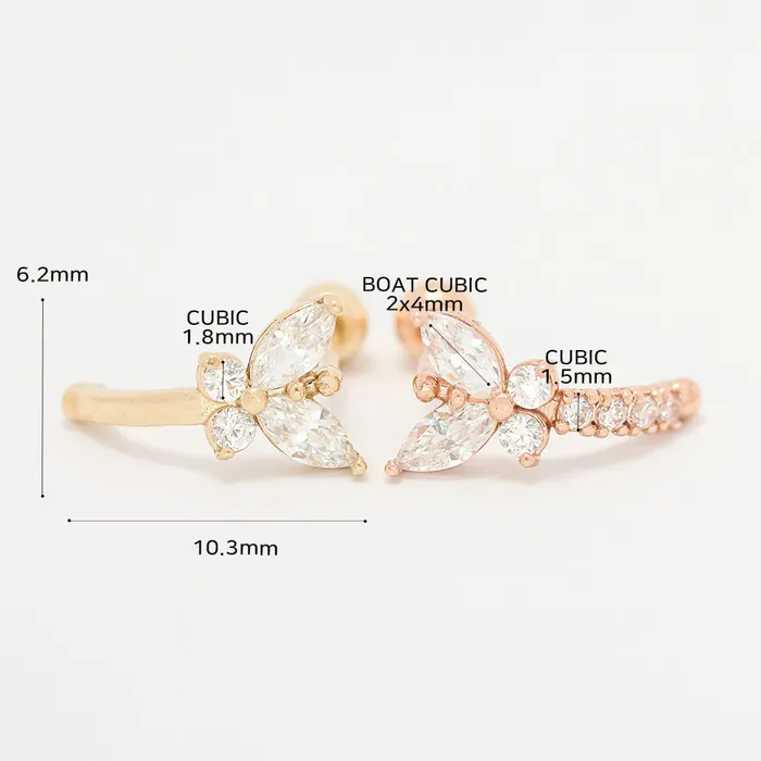 14K Gold Butterfly Half Ring Cartilage Earring 20G18G16G MinimalBijoux Rings
